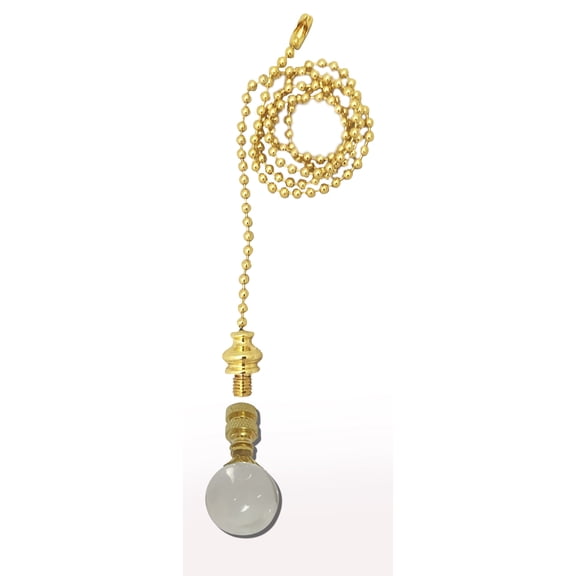 Royal Designs Fan Pull Chain with Medium Clear Crystal Finial Polished Brass