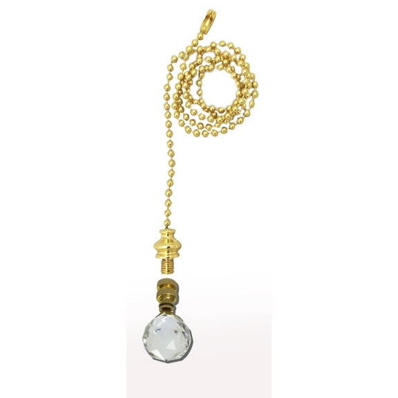 Royal Designs Fan Pull Chain with Medium Faceted Diamond Cut Crystal Finial Polished Brass
