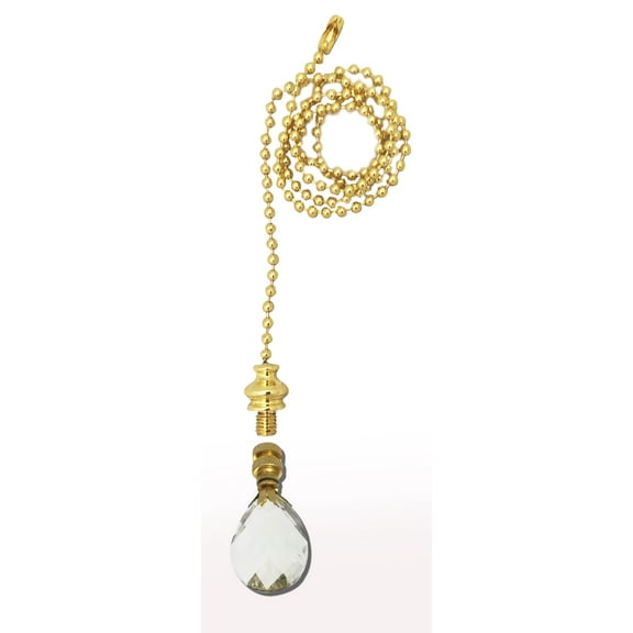 Royal Designs Fan Pull Chain with Medium Swiss Cut Diamond Crystal Finial ? Polished Brass