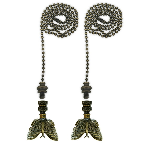 Royal Designs Fan Pull Chain with Monarch Butterfly Finial Antique Brass Set of 2