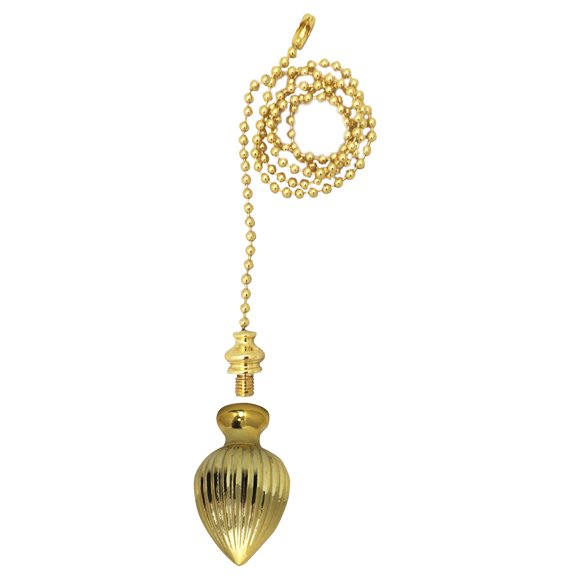 Royal Designs Fan Pull Chain with Ribbed Pear Finial  Polished Brass
