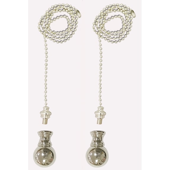 Royal Designs Fan Pull Chain with Small Ball Finial – Silver – Set of 2