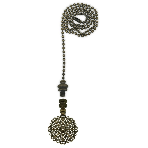 Royal Designs Fan Pull Chain with Traditional European Filigree Finial – Antique Brass