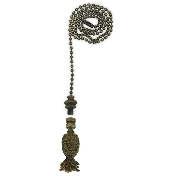 Royal Designs Fan Pull Chain with Trendy Resort Pineapple Finial Antique Brass