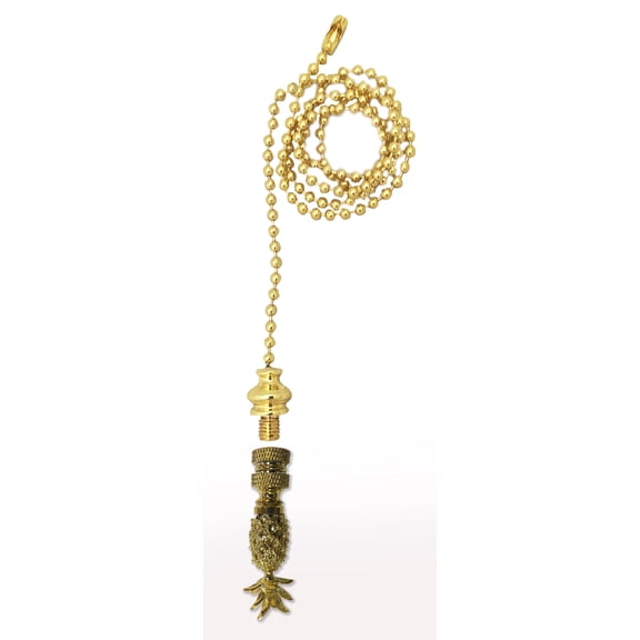 Royal Designs Fan Pull Chain with Vintage Pineapple Finial Polished Brass