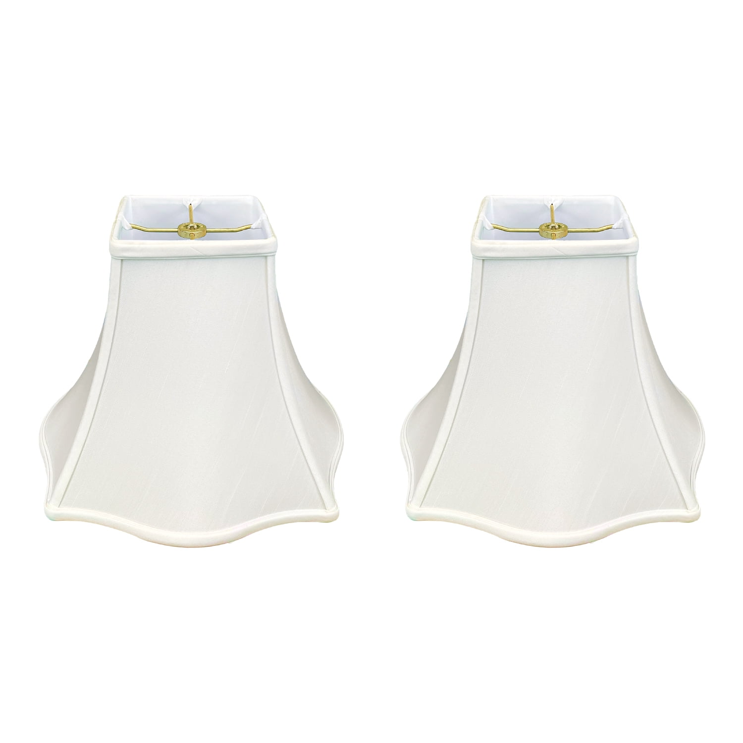 Royal Designs Fancy Square Bell Lampshade – 8"x14"x11.5", White Silk-Type Shantung With Brass Spider Fitter