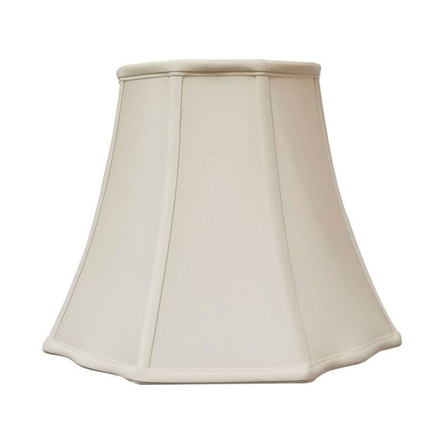 Royal Designs White Scalloped Bell Lamp Shade - 8x16x13 Inch, Silk-Type Shantung Fabric With Brass Fitter