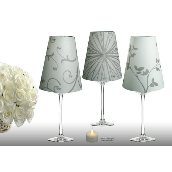 Royal Designs Flower Silhouette Vellum Paper Wine Glass Tea Light Lampshade- Party Centerpiece - Set of 6 - TLS-141516-6