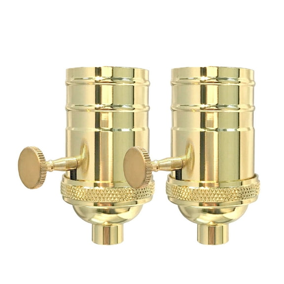 Royal Designs, Inc. 3 Way Vintage Turn Knob Lamp Socket for Incandescent LED Bulbs, Polished Brass, Set of 2