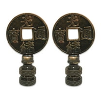 Royal Designs, Inc. Asian Symbols Lamp Finial for Lamp Shade, F-5030AB-2, Antique Brass, Pack of 2