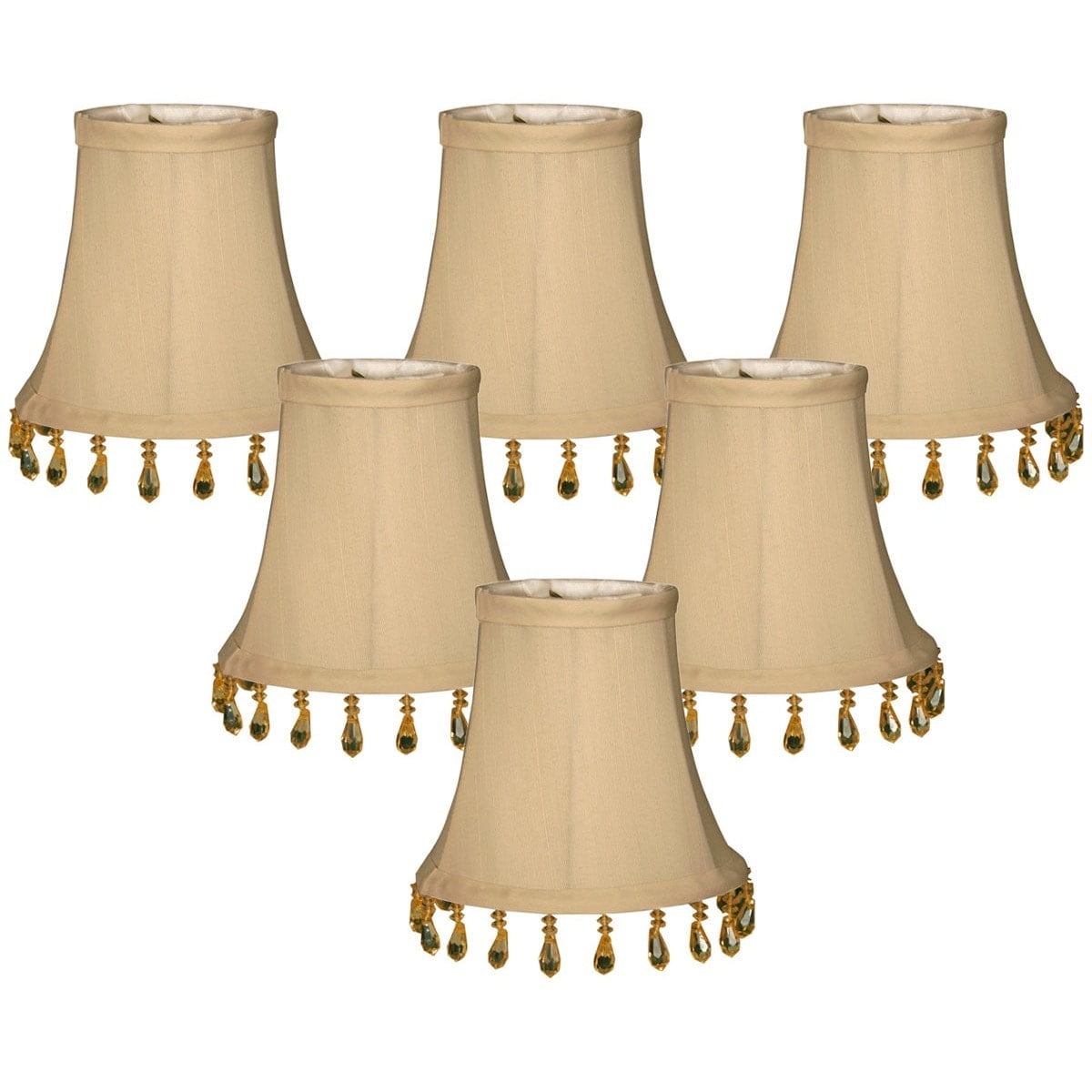 Beige Silk Bell Chandelier Shades with Victorian Beading, Set of 6