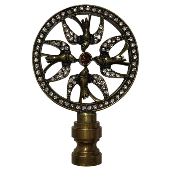 Royal Designs, Inc. Bird Filigree Design Crystal Embelishments Finial for Lamp Shade, F-5070AB-1, Antique Brass, Single