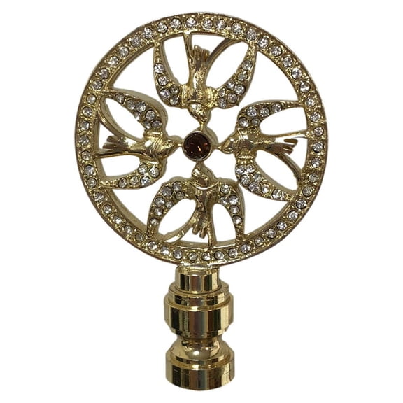 Royal Designs, Inc. Bird Filigree Design Crystal Embelishments Finial for Lamp Shade, F-5070PB-1, Polished Brass, Single