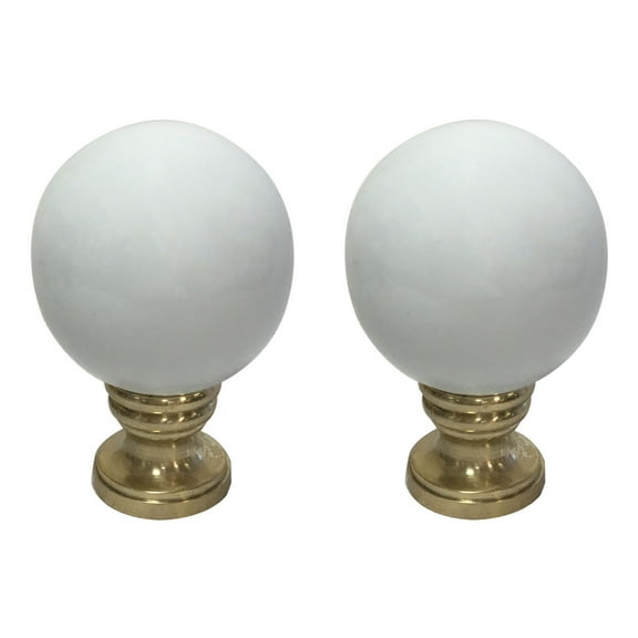 Royal Designs, Inc. Ceramic Sphere Lamp Finial for Lamp Shade, F-5052WH-2, Polished Brass, Pack of 2