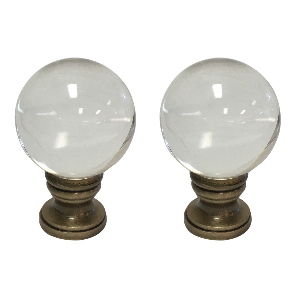 Small Clear Crystal Ball Lamp Finial with Antique Brass Base