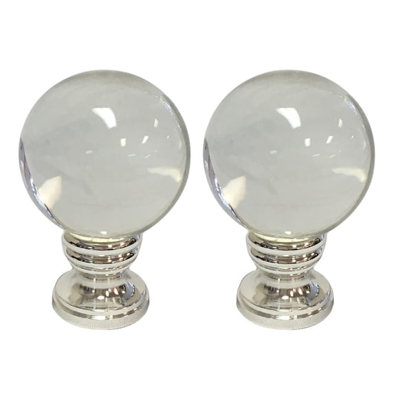 Royal Designs, Inc. Clear Crystal Ball Lamp Finial for Lamp Shade, Polished Silver Base - Set of 2