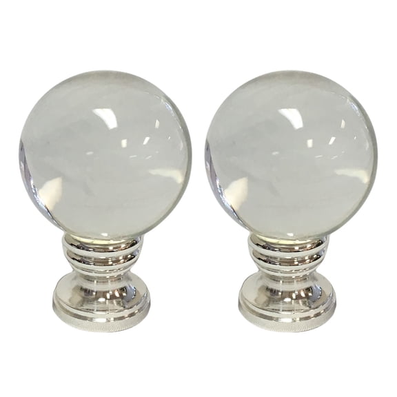 Royal Designs, Inc. Clear Crystal Ball Lamp Finial for Lamp Shade, Polished Silver Base - Set of 2