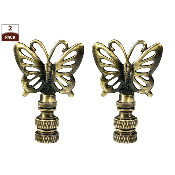 Royal Designs, Inc. Decorative Butterfly Lamp Finial, F-5083-AB-2, Antique Brass, Pack of 2