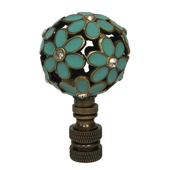 Royal Designs, Inc. Decorative Glamorous Daisies Lamp Finial Antique Brass Base, F-5100-GR-1, Green, Single