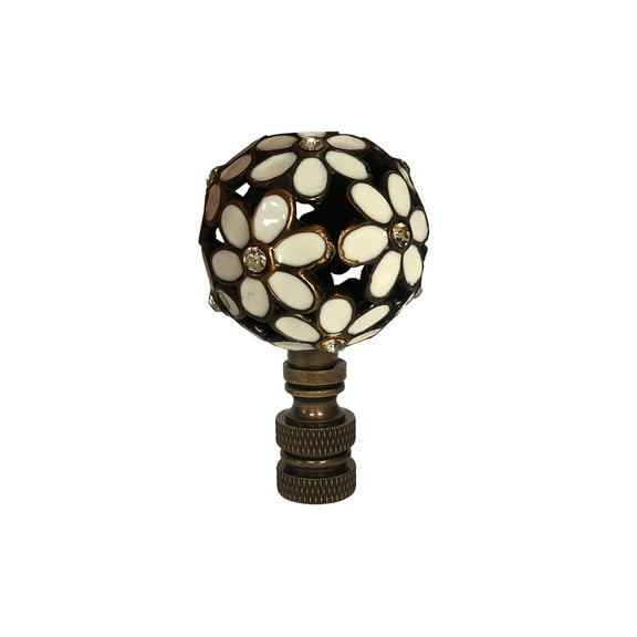 Royal Designs, Inc. Decorative Glamorous Daisies Lamp Finial Antique Brass Base, F-5102-WH-1, White, Single