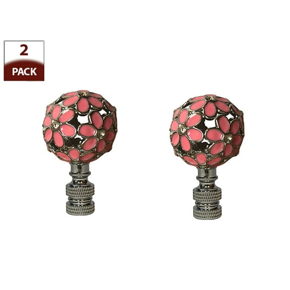 Royal Designs, Inc. Decorative Glamorous Daisies Lamp Finial Chrome Base, F-5101-PNK-2, Pink, Pack of 2