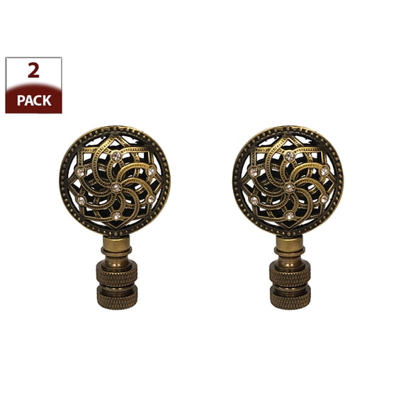 Royal Designs, Inc. Decorative Studded Abstract Star Lamp Finial, F-5091-AB-2, Antique Brass, Pack of 2