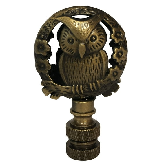 Royal Designs, Inc. Decorative Wise Owl Lamp Finial, F-5098-AB-1, Antique Brass, Single