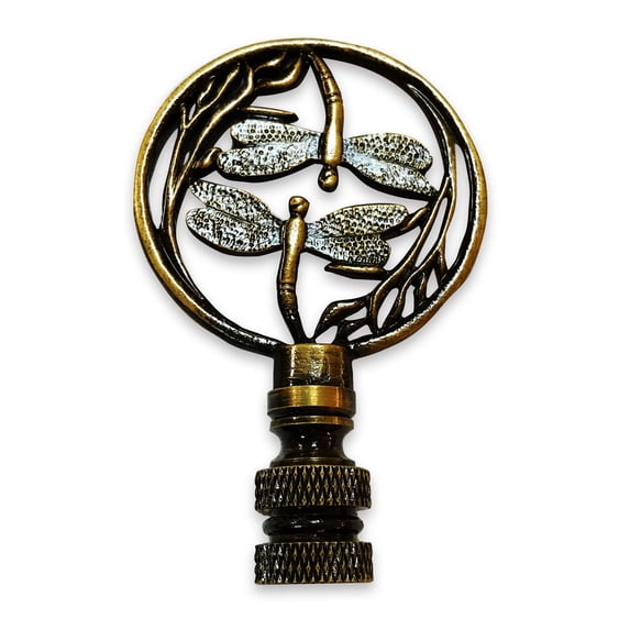 Royal Designs, Inc. Double Dragon Fly Filigree Lamp Finial for Lamp Shade, F-5024AB-1, Antique Brass, Single