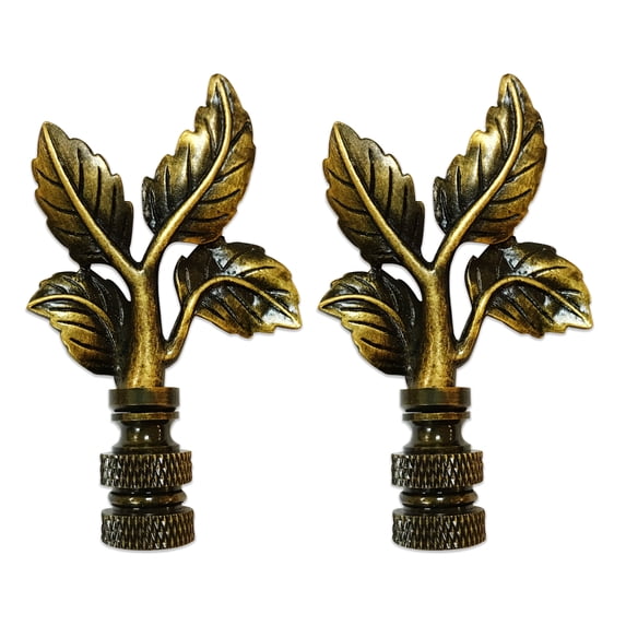 Royal Designs, Inc. Elegant Leaves Lamp Finial for Lamp Shade, F-5025AB-2, Antique Brass, Pack of 2