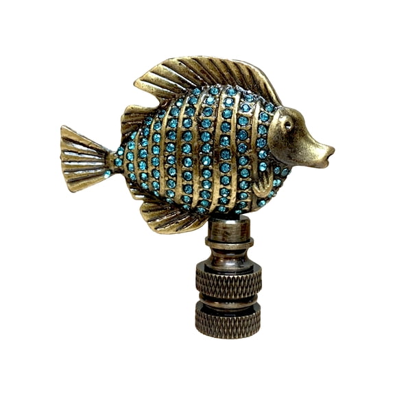 Royal Designs, Inc. Emerald Fish Design Finial for Lamp Shade, F-5103AB-1, Antique Brass, Single