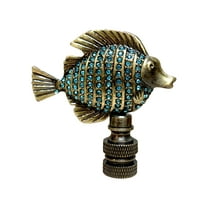 Royal Designs, Inc. Emerald Fish Design Lamp Finial for Lamp Shade, F-5103AB-2, Antique Brass, Pack of 2