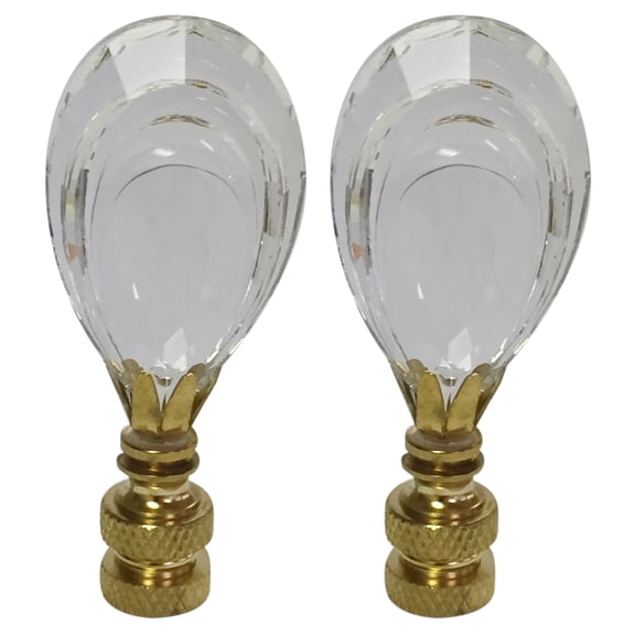 Royal Designs, Inc. Flat Teardrop Shaped K9 Clear Crystal Lamp Finial for Lamp Shade, CCF-2017-PB-2, Polished Brass, Pack of 2