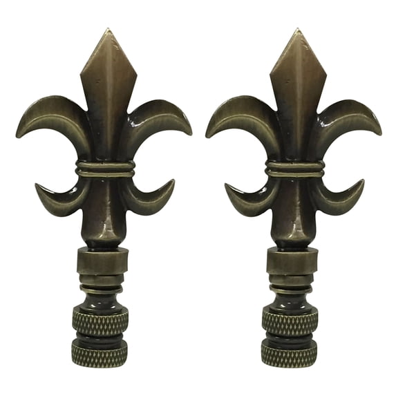 Royal Designs, Inc. Fleur De Lis Lamp Finial for Lamp Shade, F-5005AB-2, Antique Brass, Pack of 2