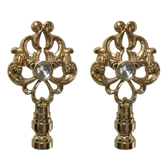 Royal Designs, Inc. Floral Filigree Design Crystal Accent Lamp Finial for Lamp Shade, F-5071PB-2, Polished Brass, Pack of 2