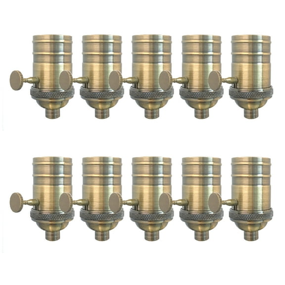 Royal Designs, Inc. Full Range 3 Way Vintage Turn Knob Dimmer Lamp Socket, Antique Brass, Set of 10