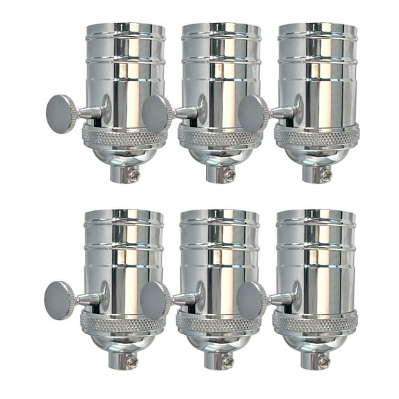 Royal Designs, Inc. Full Range 3 Way Vintage Turn Knob Dimmer Lamp Socket, Polished Nickel, Set of 6