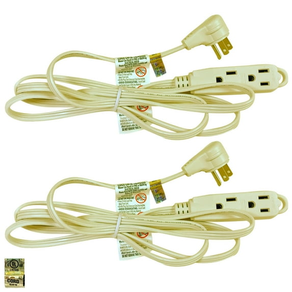 Royal Designs, Inc. Heavy Duty Extension Cord with Indicator light for Indoor & Outdoor, 12 ft long, Beige, 3 Outlet Prong Grounded Wire UL Listed, Set of 2