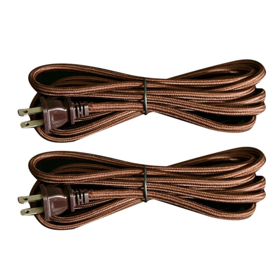 Royal Designs, Inc. Lamp Cord Flat Plug, Stripped Ends Ready for Wiring, 8 ft long, Brown, SPT-1 UL Listed, Set of 2