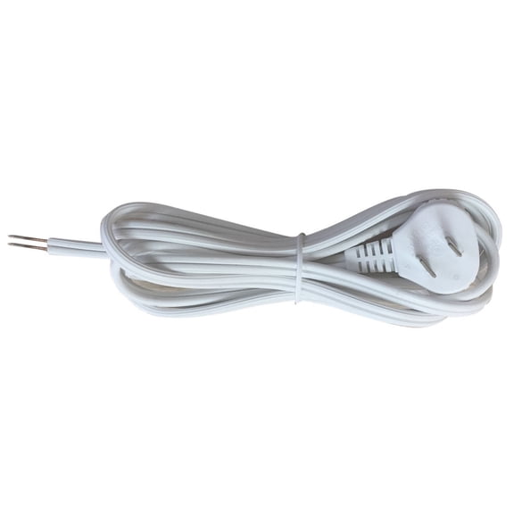 Royal Designs, Inc. Lamp Cord Flat Plug, Stripped Ends Ready for Wiring, 8 ft long, White, SPT-2 UL Listed