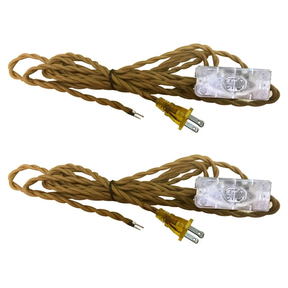 Royal Designs, Inc. Lamp Cord Molded Plug, Stripped Ends Ready for Wiring, 8 ft long, Gold, SPT-1 UL Listed, Set of 2