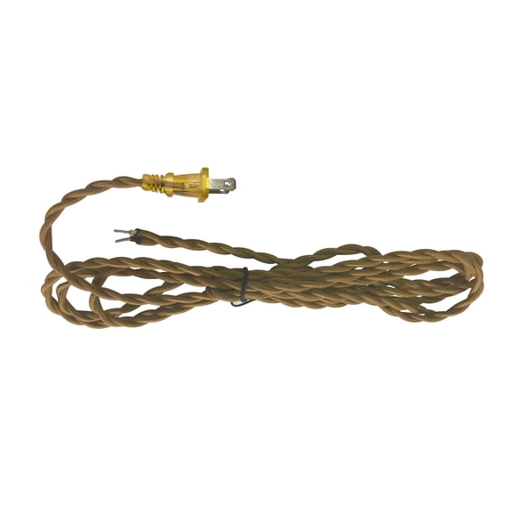 Royal Designs, Inc. Lamp Cord Molded Plug, Stripped Ends Ready for Wiring, 8 ft long, Gold, SPT-1 UL Listed