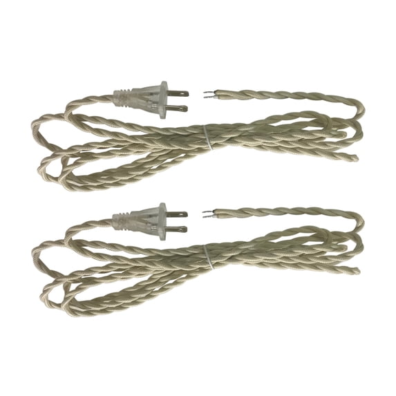 Royal Designs, Inc. Lamp Cord Molded Plug, Stripped Ends Ready for Wiring, 8 ft long, Off-White, SPT-1 UL Listed, Set of 2