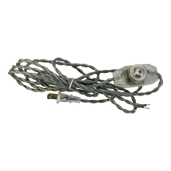 Royal Designs, Inc. Lamp Cord Molded Plug, Stripped Ends Ready for Wiring, 8 ft long, Silver, SPT-1 UL Listed