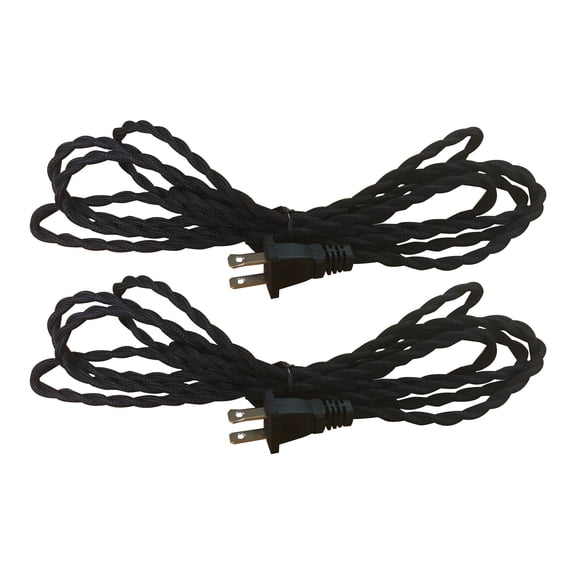 Royal Designs, Inc. Lamp Cord Molded Plug with On/Off Switch, Stripped Ends Ready for Wiring, 8 ft long, Black, SPT-1 UL Listed, Set of 2