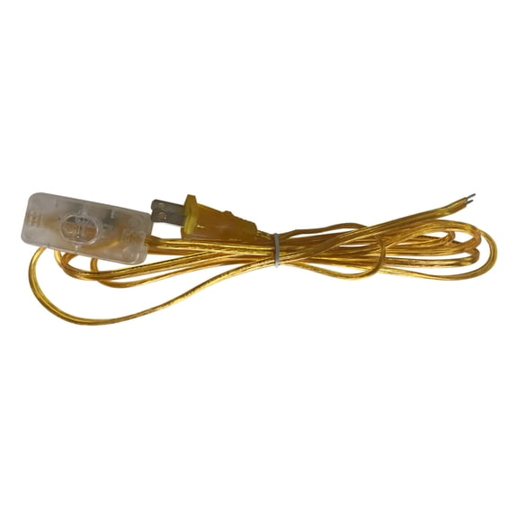 Royal Designs, Inc. Lamp Cord Molded Plug with On/Off Switch, Stripped Ends Ready for Wiring, 8 ft long, Gold, SPT-1 UL Listed