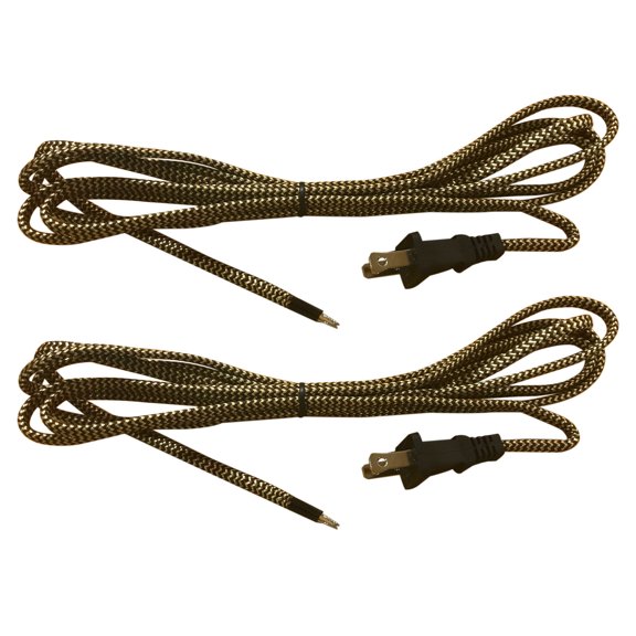 Royal Designs, Inc. Lamp Cord Molded Plug with Rotary Dimmer Switch, Stripped Ends Ready for Wiring, 8 ft long, Black/Gold, SPT-1 UL Listed, Set of 2
