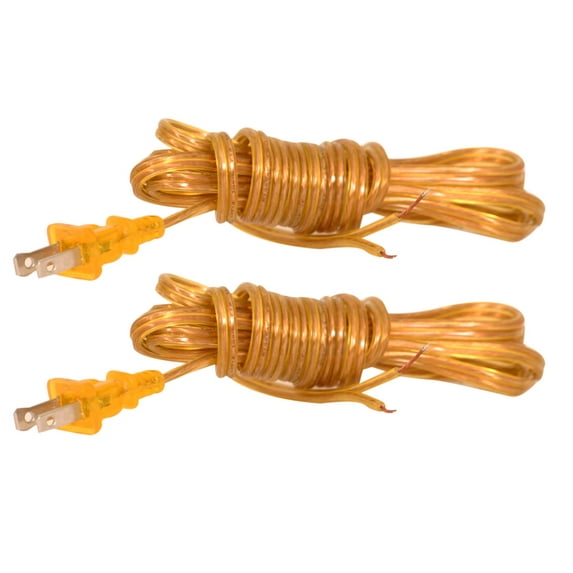 Royal Designs, Inc. Lamp Cord with Molded Plug, Stripped Ends Ready for Wiring, 12 ft long, Clear Gold, SPT-2 UL Listed, Set of 2