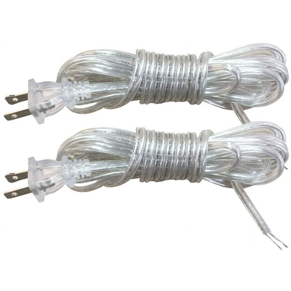 Royal Designs, Inc. Lamp Cord with Molded Plug, Stripped Ends Ready for Wiring, 12 ft long, Clear Silver, SPT-2 UL Listed, Set of 2