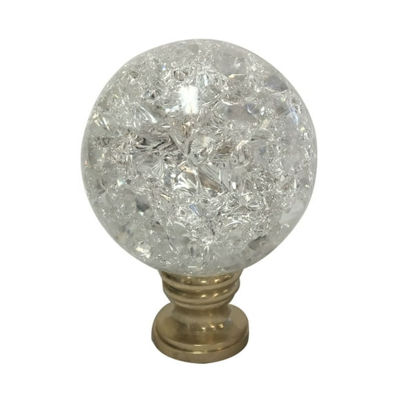 Royal Designs, Inc. Large Clear Ball with Crackle Texture K9 Crystal Finial for Lamp Shade, F-5043C-1, Polished Brass, Single