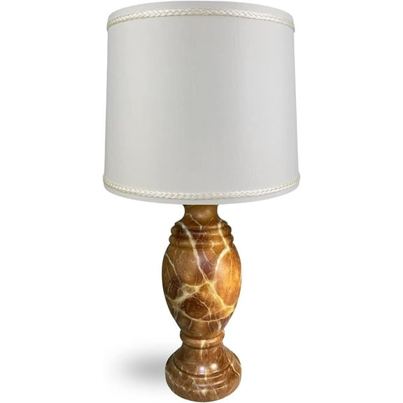Royal Designs, Inc. Mini Natural Stone Alabaster Lamp, Round Base with Drum Shade, LAL-5005CA-641UT-EG, Caramel